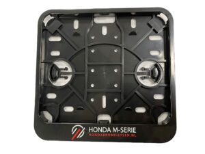 Kentekenplaathouder Bromfiets vierkant – Opdruk “Honda M-Serie” – Zwart, 120x140mm