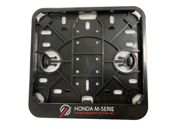 Kentekenplaathouder Bromfiets vierkant – Opdruk “Honda M-Serie” – Zwart, 120x140mm