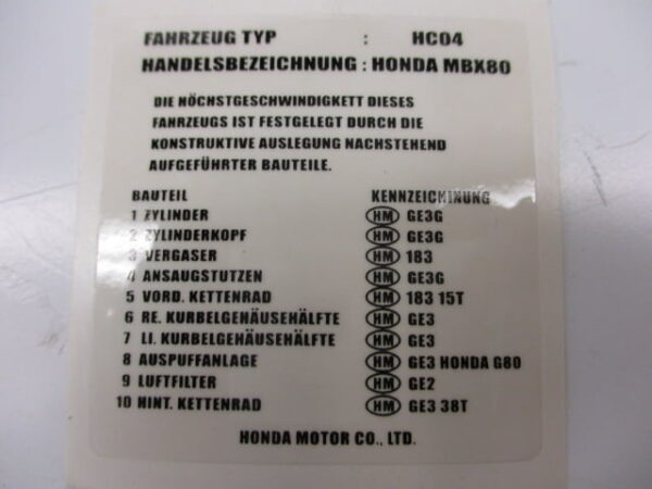 Sticker tank, technische gegevens - DEU - Wit